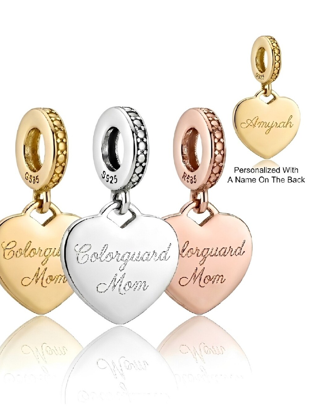 Personalized Colorguard Mom Heart Bracelet Charm
